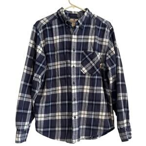 Woolrich Blue White Plaid Shirt Mens Sz Large Long Sleeve Cotton Flannel Outdoor